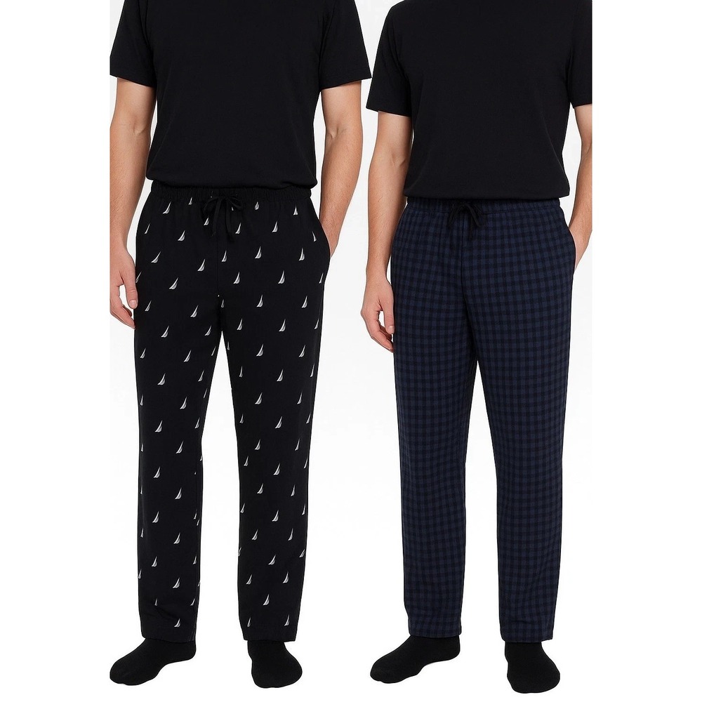 Nautica Men's Sleepwear Fleece Pants 2-Pack Comfort Waistband, Black, XL, New